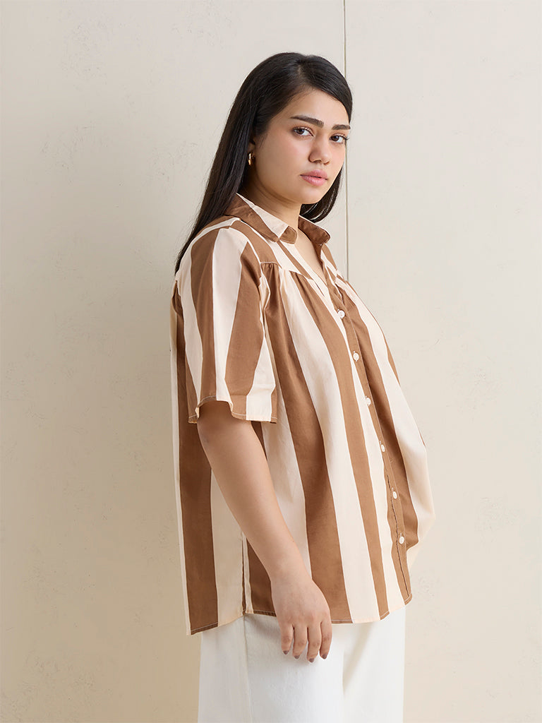 Gia Brown Striped Cotton Shirt