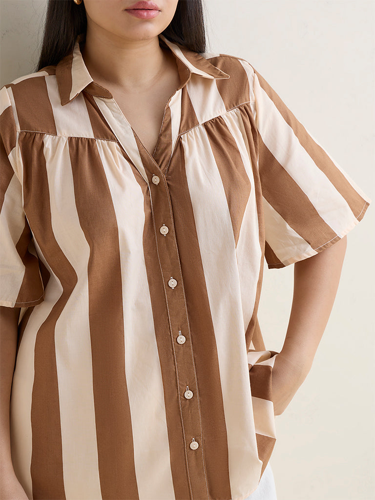 Gia Brown Striped Cotton Shirt