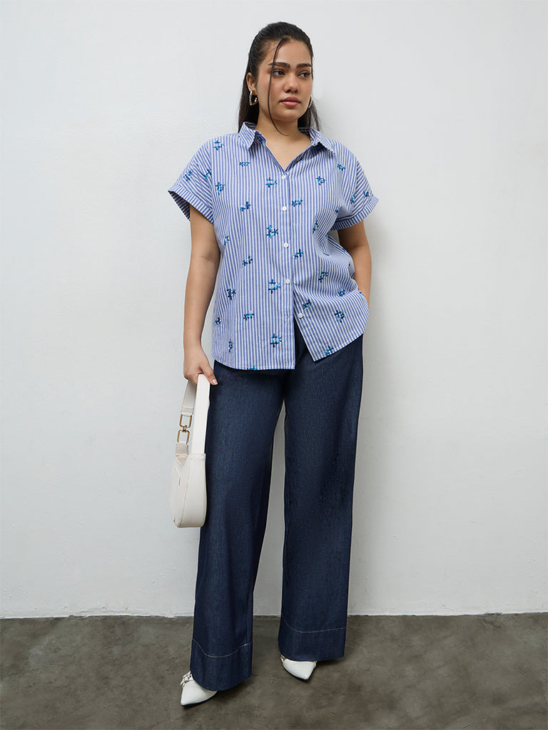 Gia Blue Striped Cotton Shirt