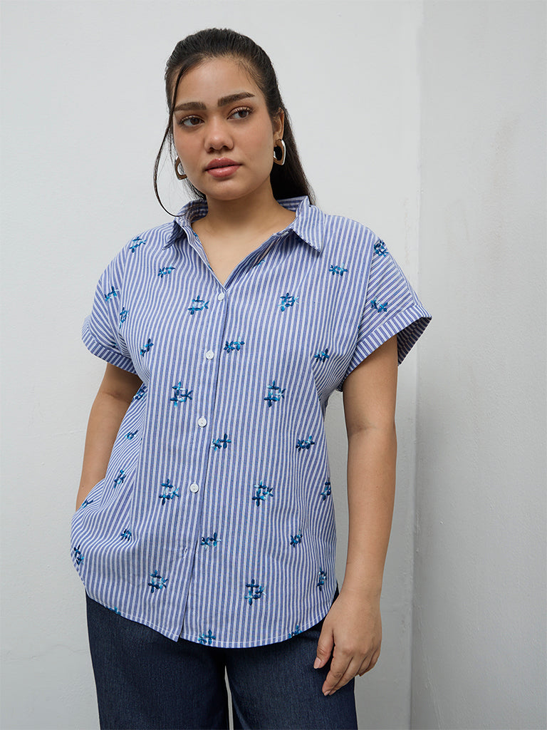 Gia Blue Striped Cotton Shirt