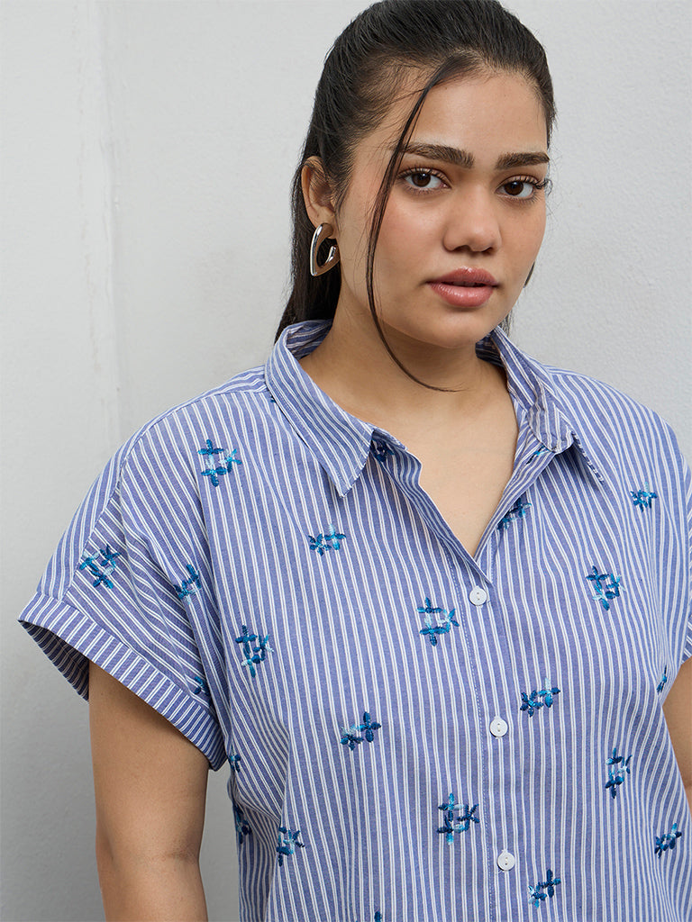 Gia Blue Striped Cotton Shirt