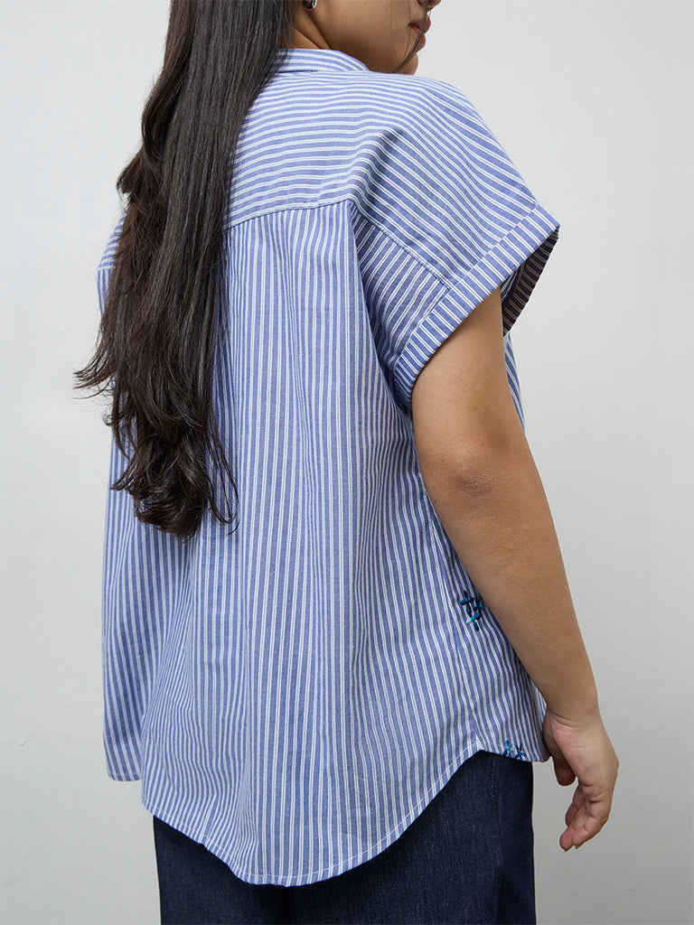 Gia Blue Striped Cotton Shirt
