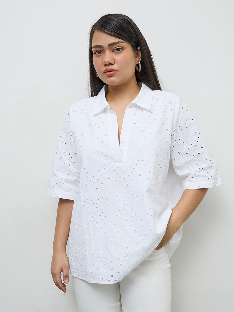 Gia White Embroidered Cotton Blouse