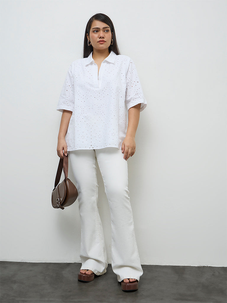 Gia White Embroidered Cotton Blouse