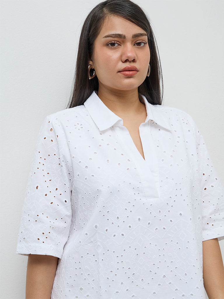 Gia White Embroidered Cotton Blouse