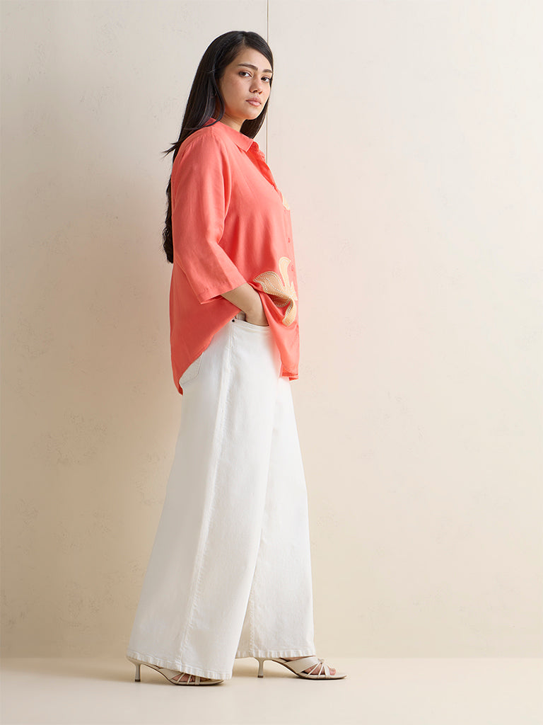 Gia Coral Floral Embroidered Cotton-Blend Shirt