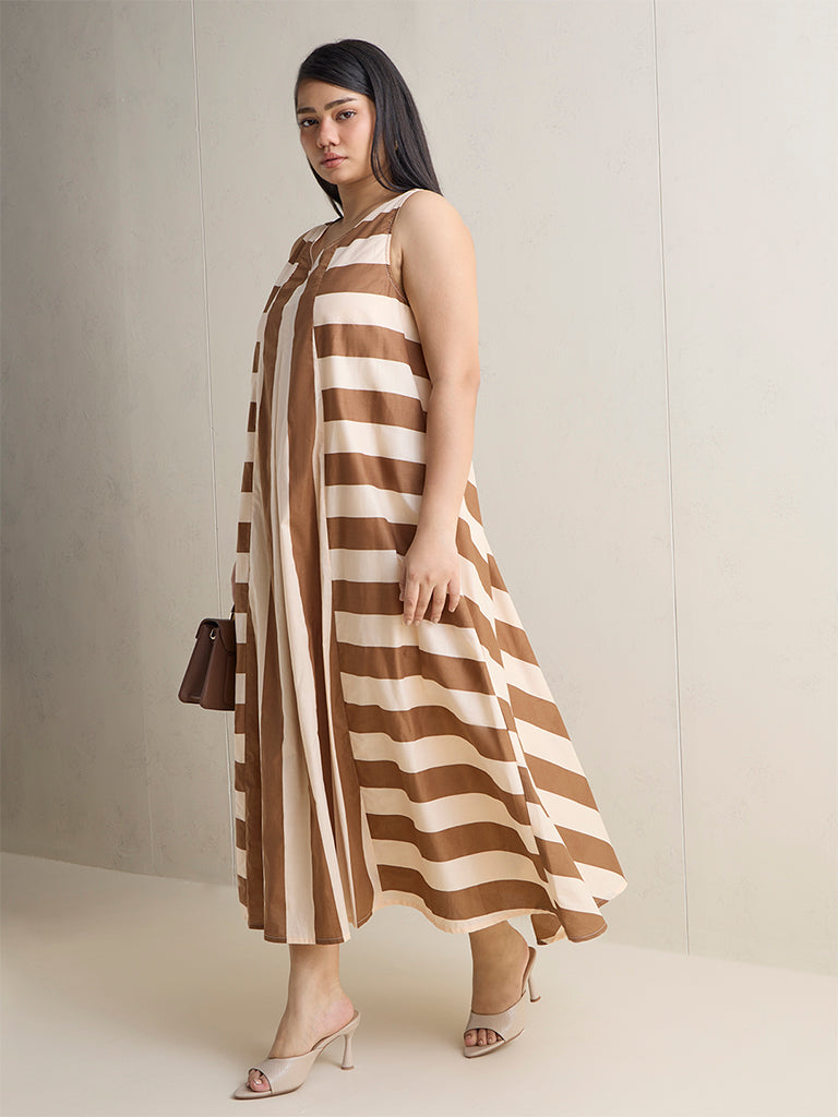 Gia Brown Striped A-Line Cotton Dress