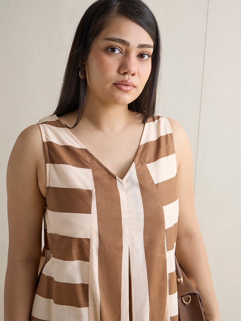 Gia Brown Striped A-Line Cotton Dress