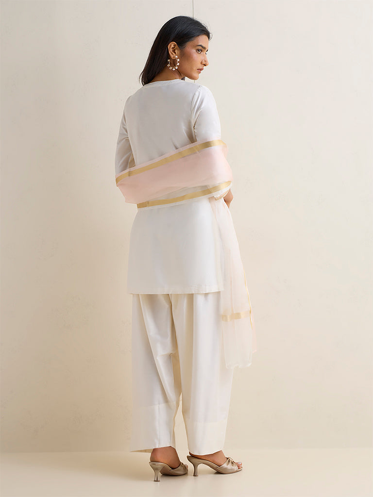 Vark Ivory Embroidered Straight Ethnic Set