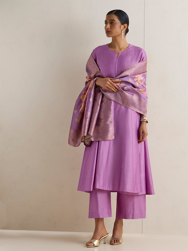 Vark Lilac Solid Anarkali Ethnic Set