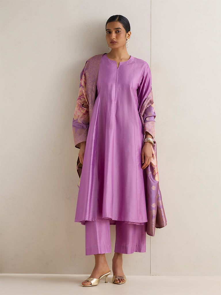 Vark Lilac Solid Anarkali Ethnic Set