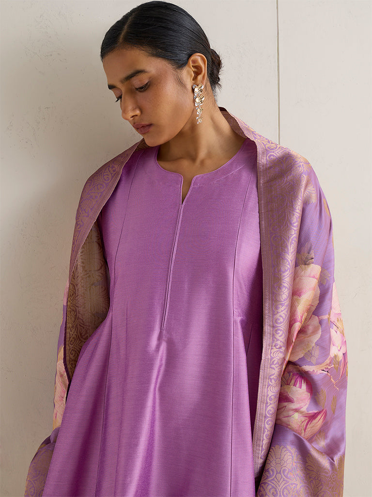 Vark Lilac Solid Anarkali Ethnic Set