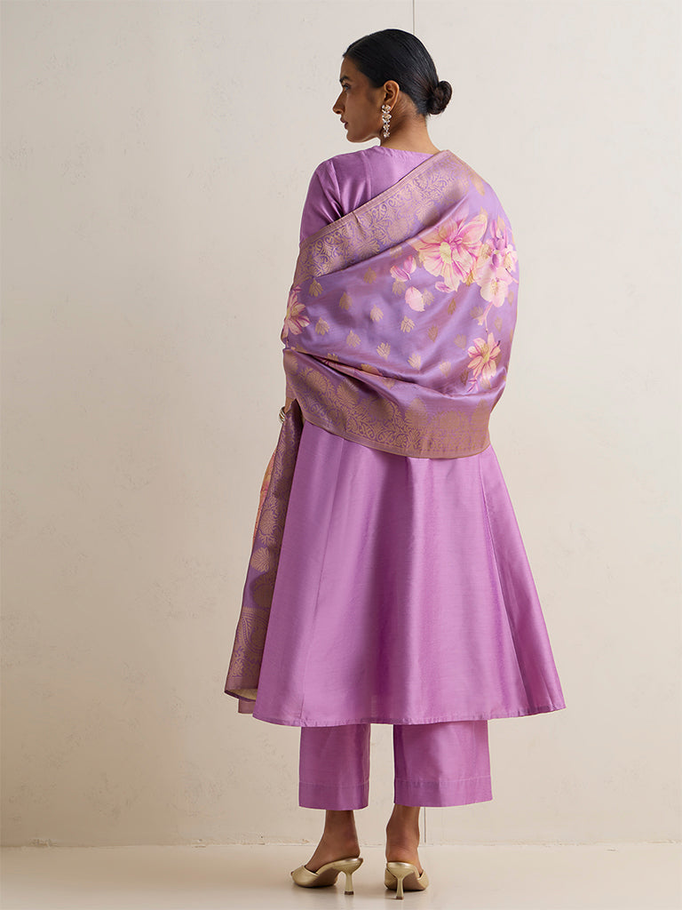 Vark Lilac Solid Anarkali Ethnic Set