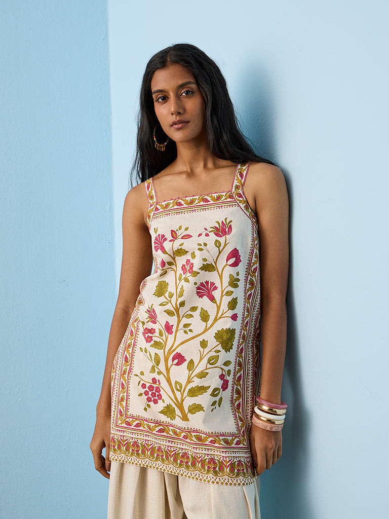 Utsa Multicolor Botanical Pattern Cotton Kurti