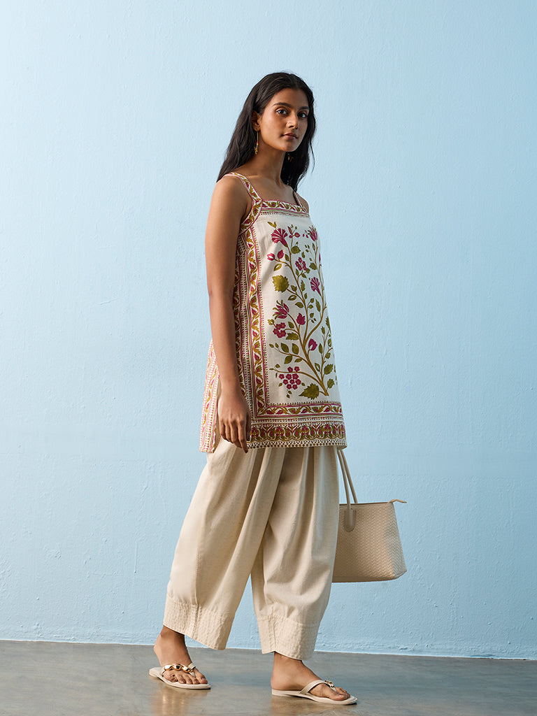 Utsa Multicolor Botanical Pattern Cotton Kurti