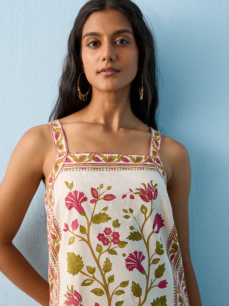 Utsa Multicolor Botanical Pattern Cotton Kurti