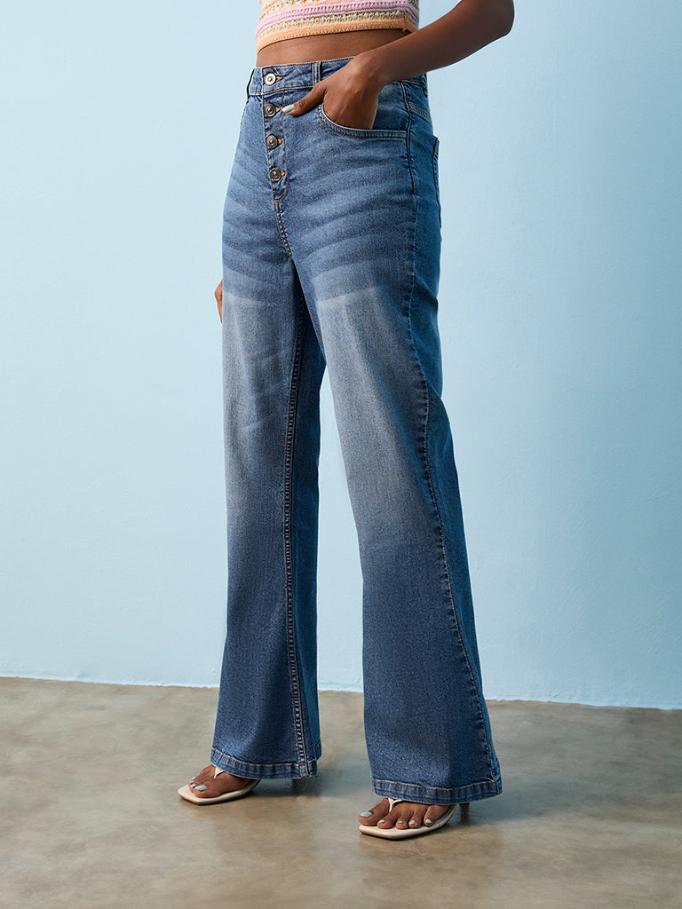 Nuon Blue Washed High-Rise Jeans