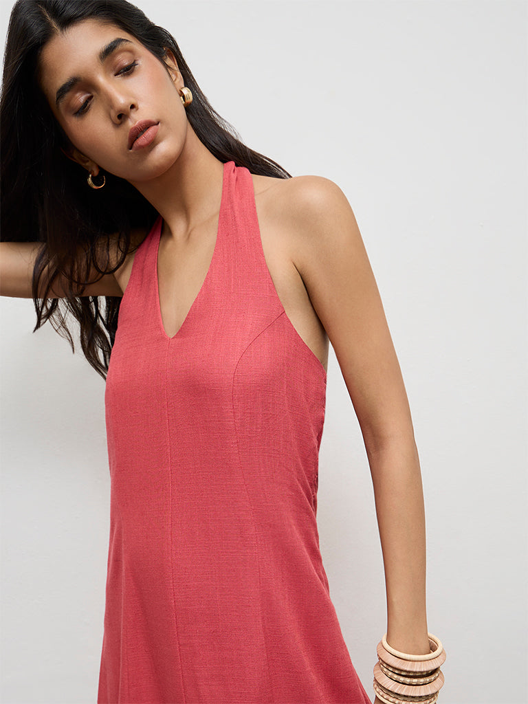 LOV Coral Halter Neck A-Line Dress