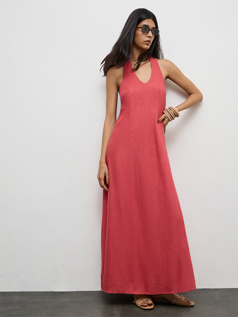 LOV Coral Halter Neck A-Line Dress