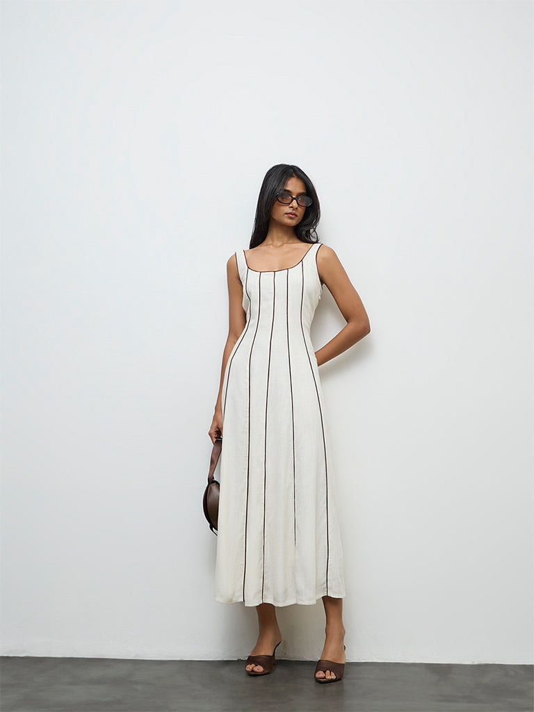 LOV Cream Pipeline-Detailed A-Line Dress
