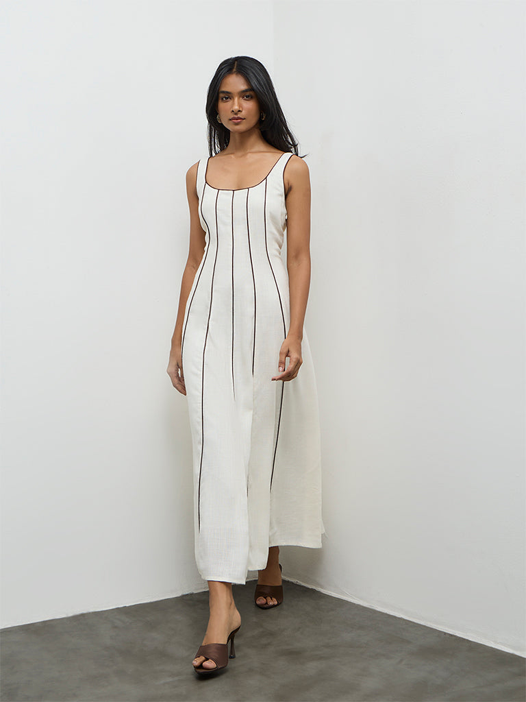LOV Cream Pipeline-Detailed A-Line Dress