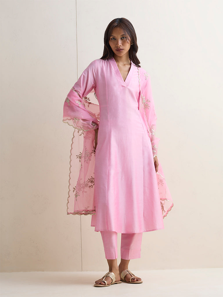 Vark Pink Solid A-Line Ethnic Set