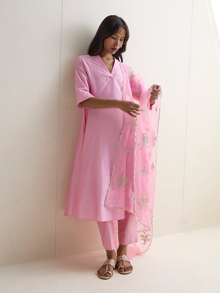 Vark Pink Solid A-Line Ethnic Set
