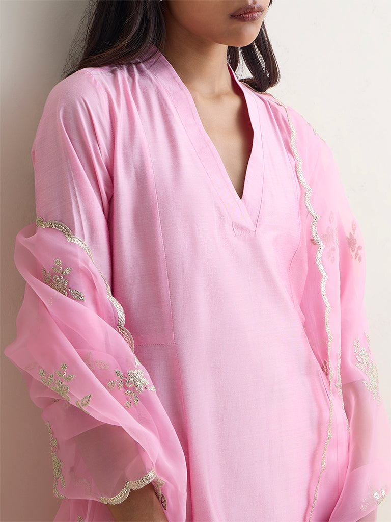 Vark Pink Solid A-Line Ethnic Set