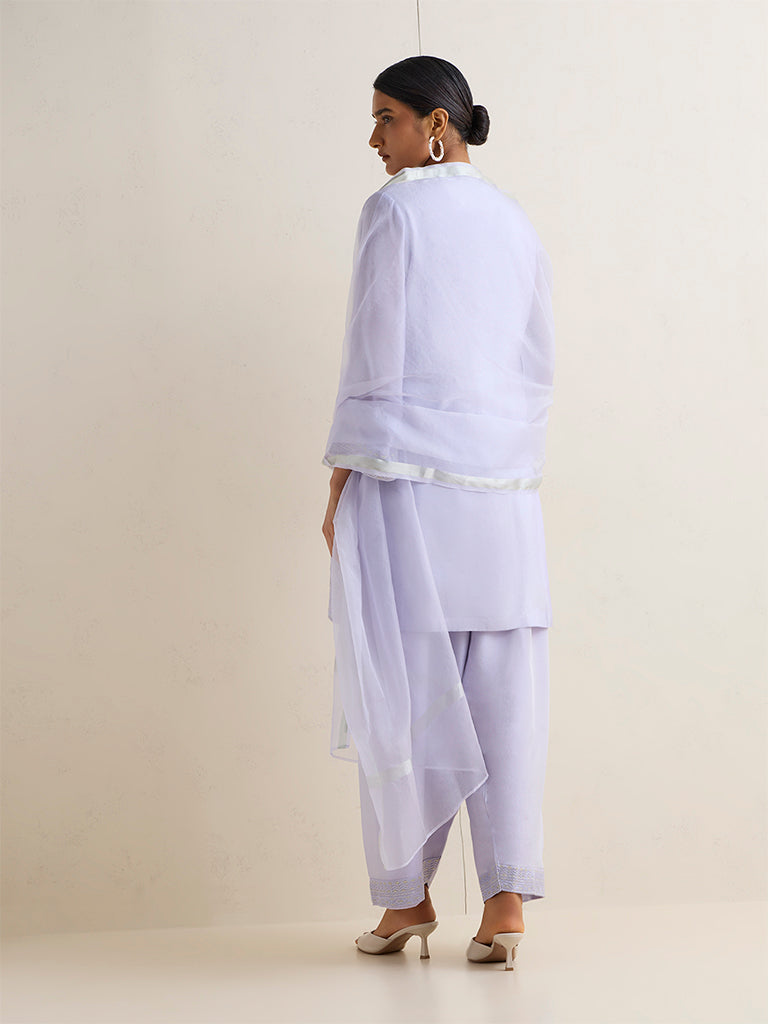 Vark Lilac Floral Embroidered Straight Ethnic Set