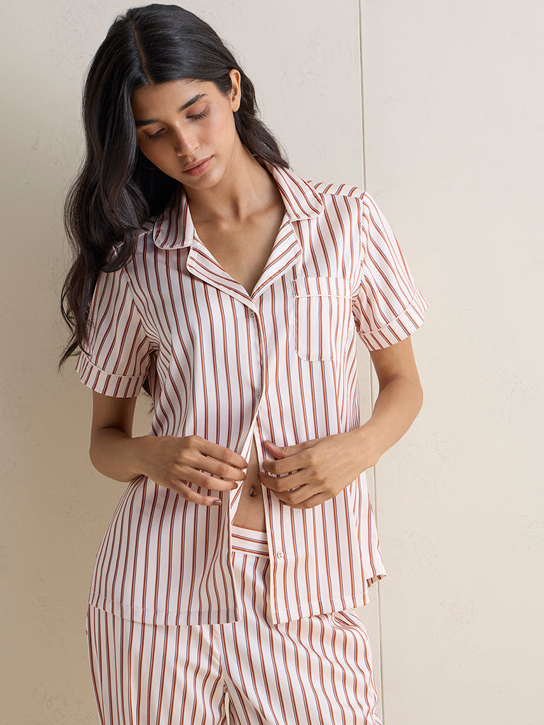 Wunderlove Cream Striped Shirt and Pyjamas Set
