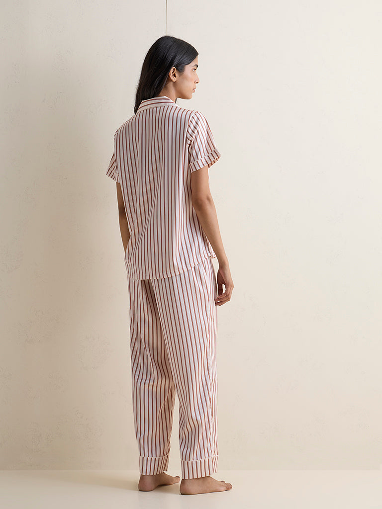 Wunderlove Cream Striped Shirt and Pyjamas Set