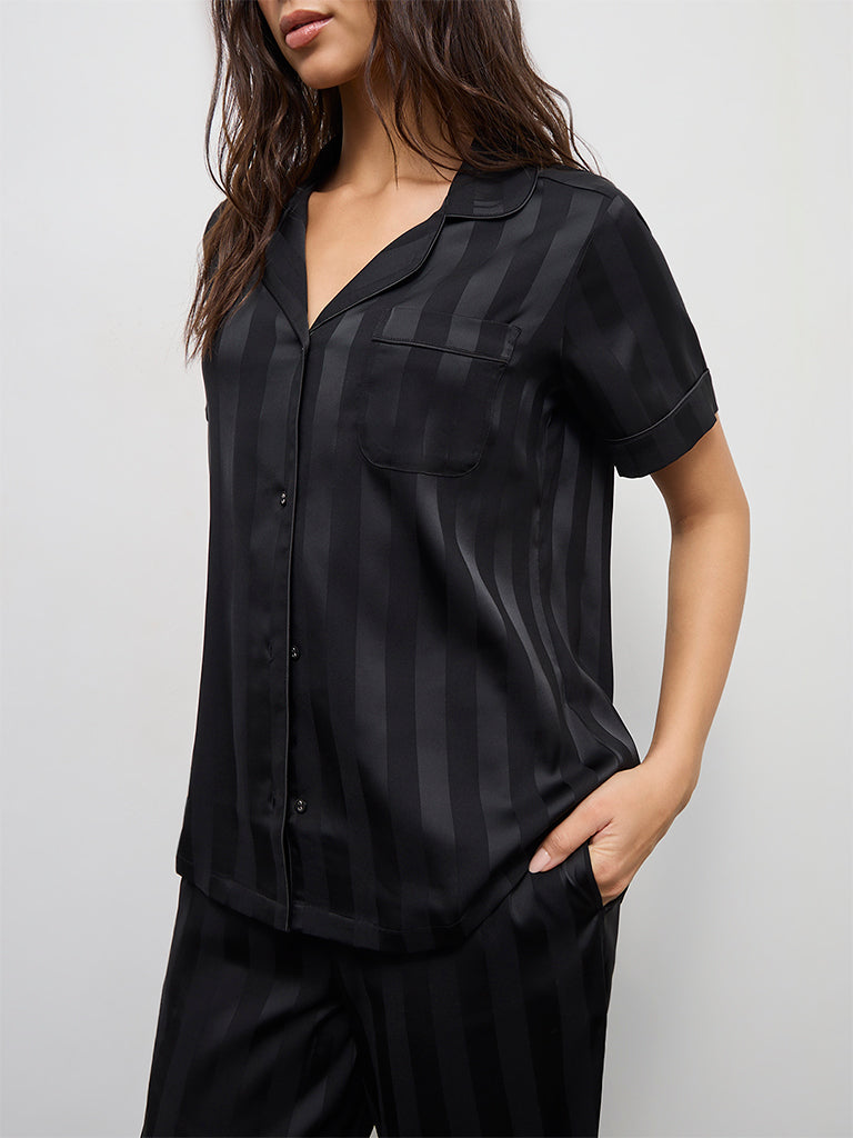 Wunderlove Black Self-Striped Shirt and Pyjama Set