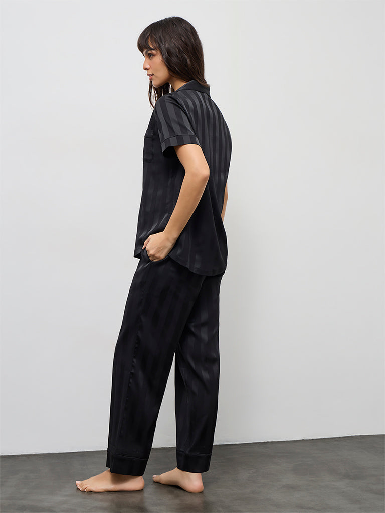Wunderlove Black Self-Striped Shirt and Pyjama Set