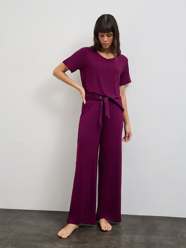 Wunderlove Plum Solid High-Rise Pants