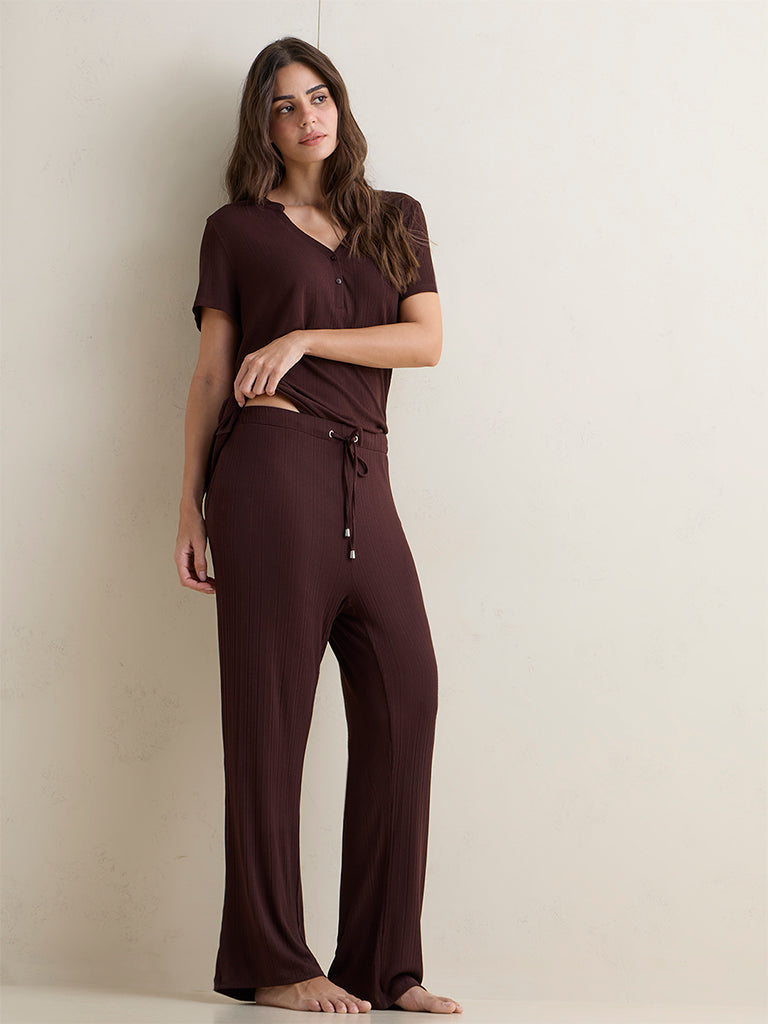 Wunderlove Brown Ribbed High-Rise Pants