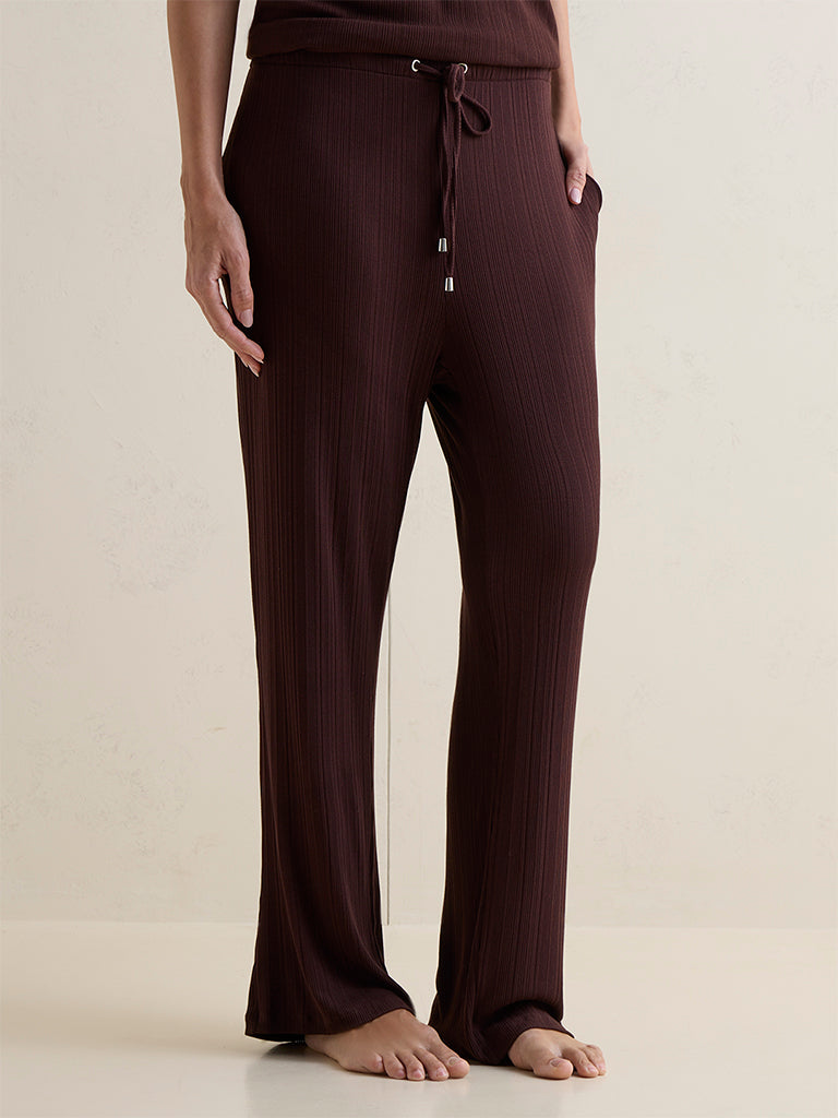 Wunderlove Brown Ribbed High-Rise Pants
