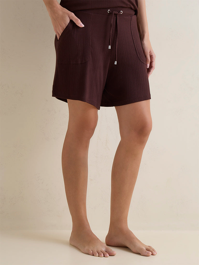 Wunderlove Brown Ribbed High-Rise Shorts