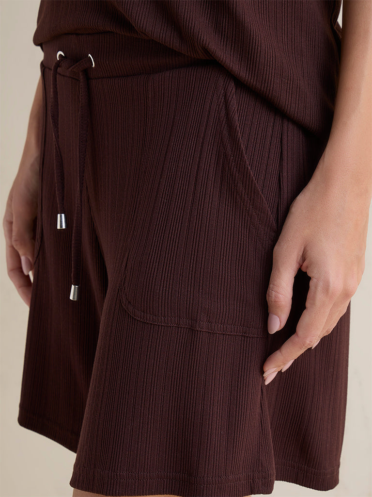 Wunderlove Brown Ribbed High-Rise Shorts