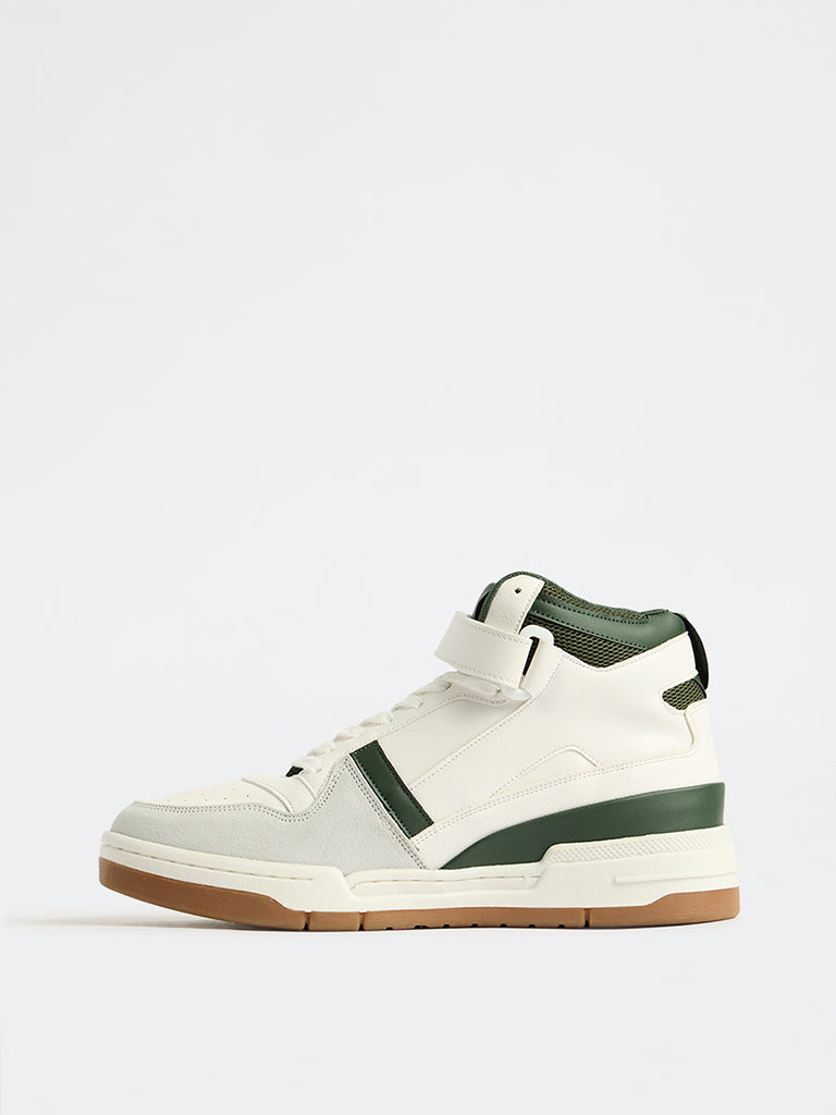 SOLEPLAY White and Green Perforated High-Top Sneakers