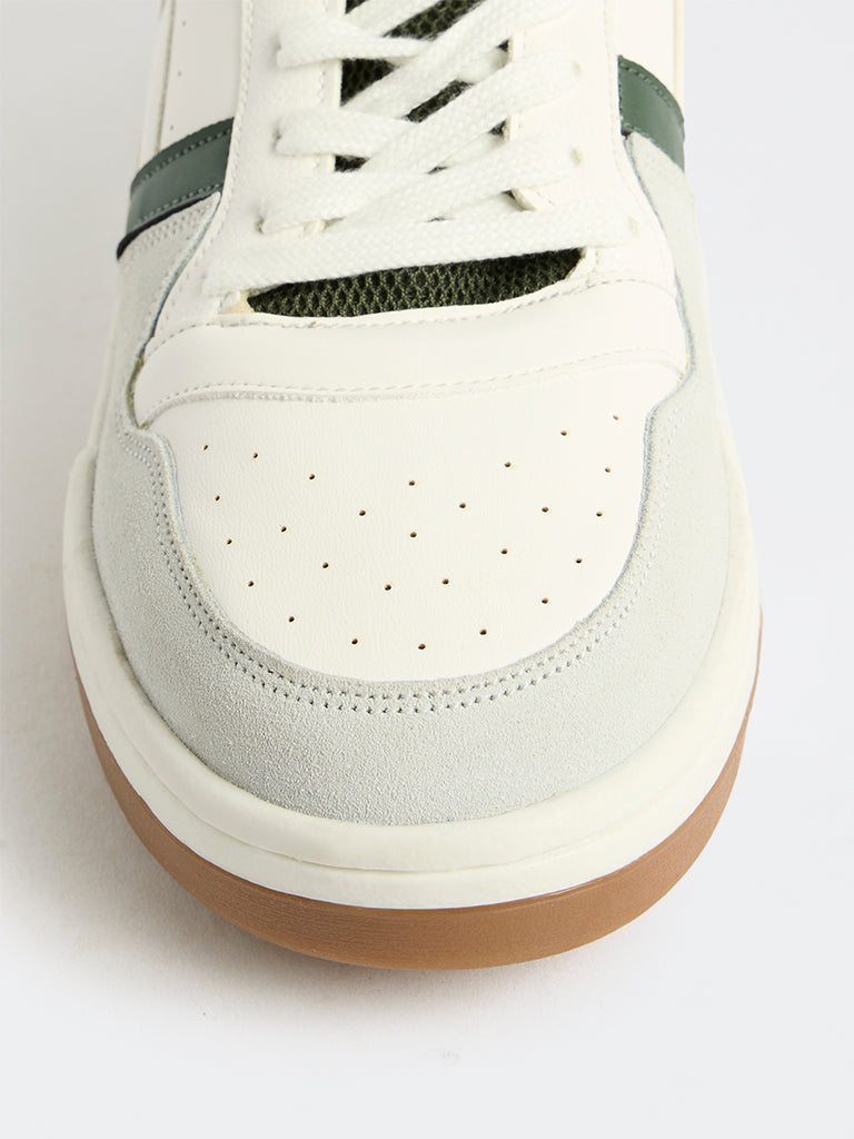 SOLEPLAY White and Green Perforated High-Top Sneakers