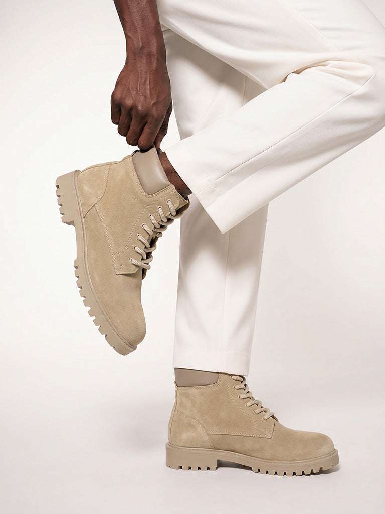 SOLEPLAY Taupe Suede Lace-Up Boots