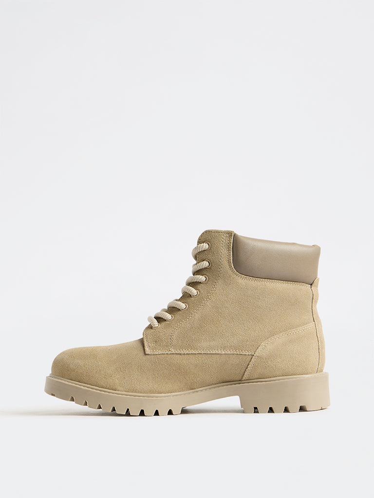 SOLEPLAY Taupe Suede Lace-Up Boots