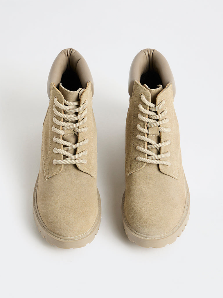 SOLEPLAY Taupe Suede Lace-Up Boots