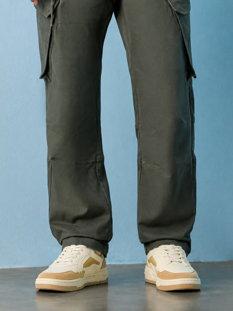 SOLEPLAY Beige Colour-Blocked Lace-Up Sneakers
