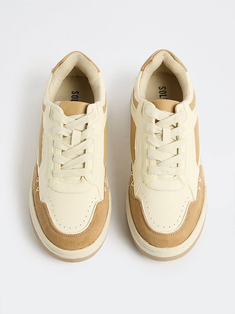 SOLEPLAY Beige Colour-Blocked Lace-Up Sneakers