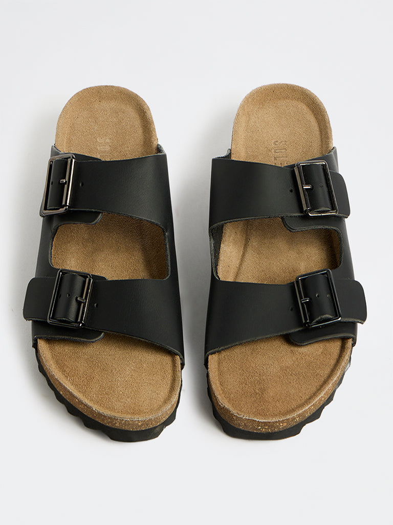 SOLEPLAY Black Dual-Strap Slip-On Sandals