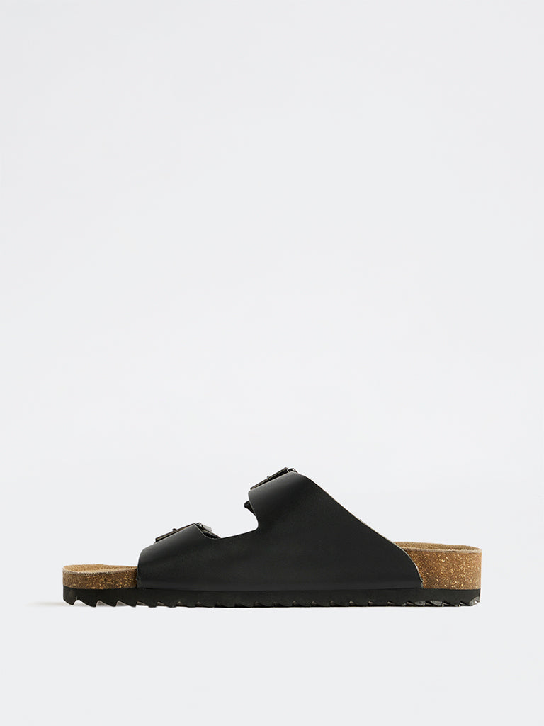 SOLEPLAY Black Dual-Strap Slip-On Sandals