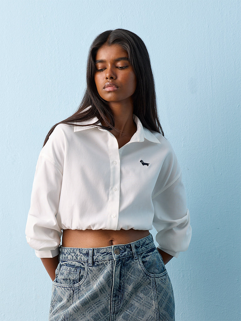 Nuon White Solid Cotton Blouse