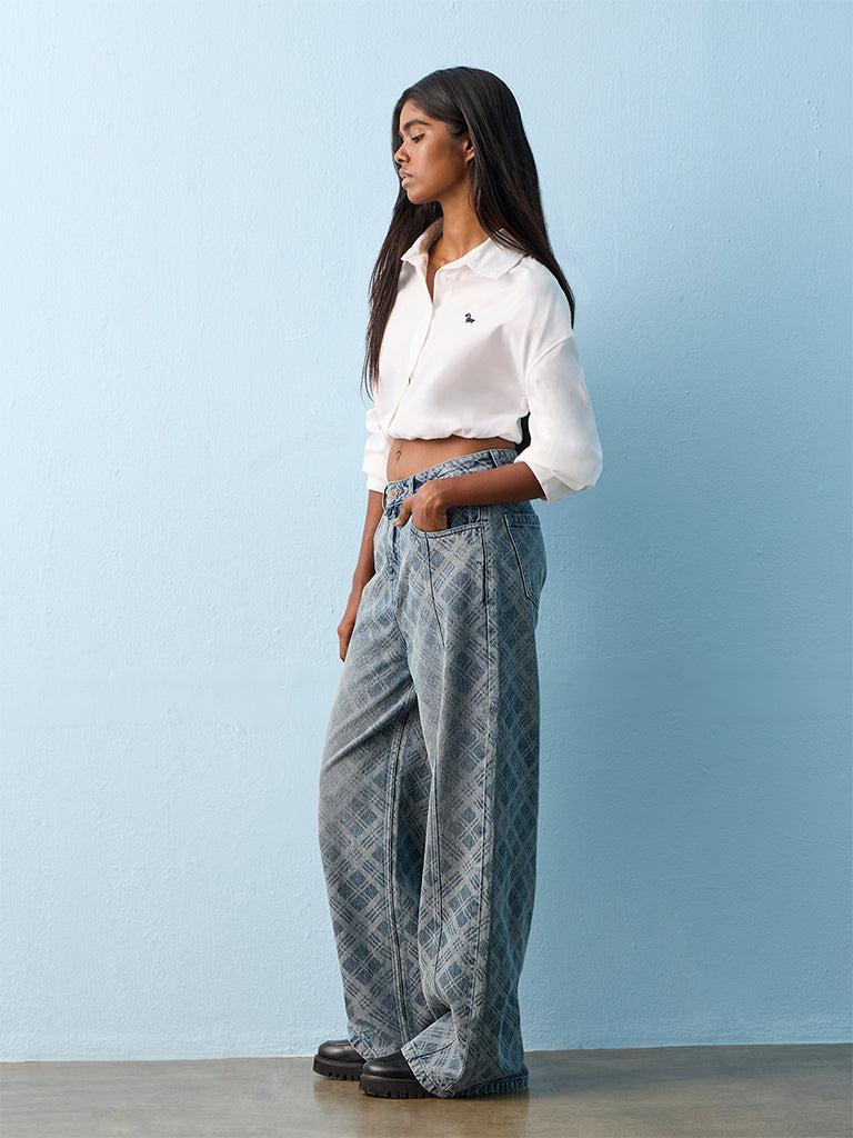 Nuon White Solid Cotton Blouse
