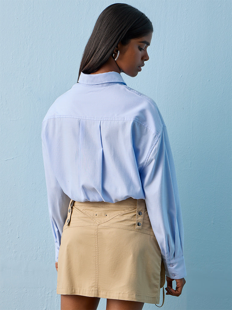 Nuon Blue Solid Cotton Blouse